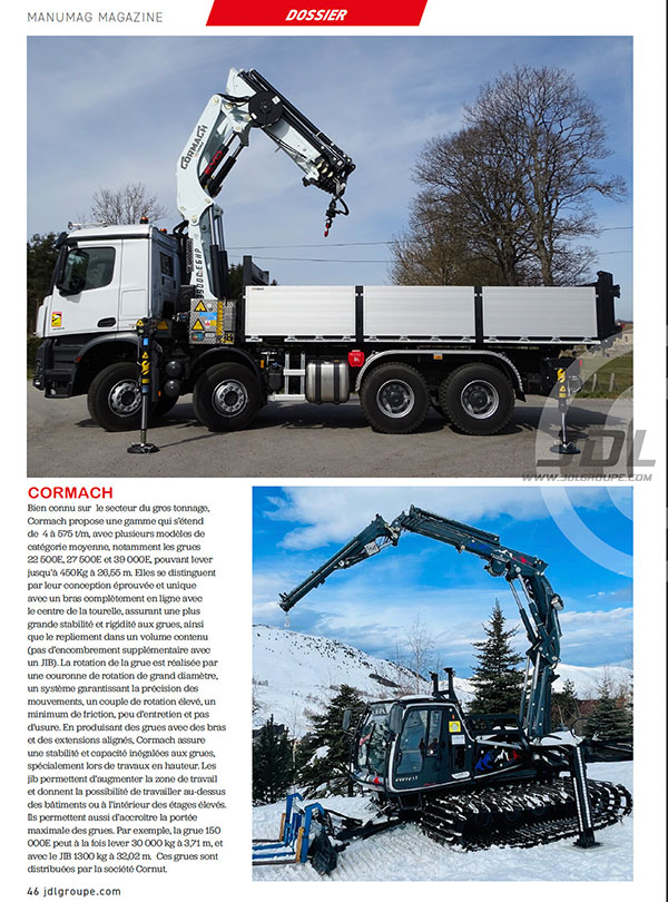 CORNUT DANS LA PRESSE : MANUMAG MAGAZINE -DOSSIER GRUES MOYEN TONNAGE CORMACH