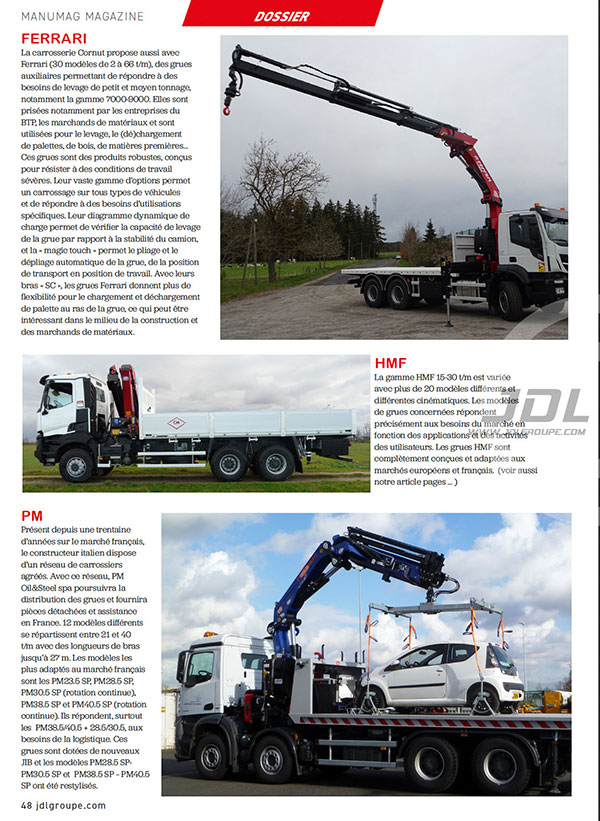 CORNUT DANS LA PRESSE : MANUMAG MAGAZINE -DOSSIER GRUES MOYEN TONNAGE FERRARI